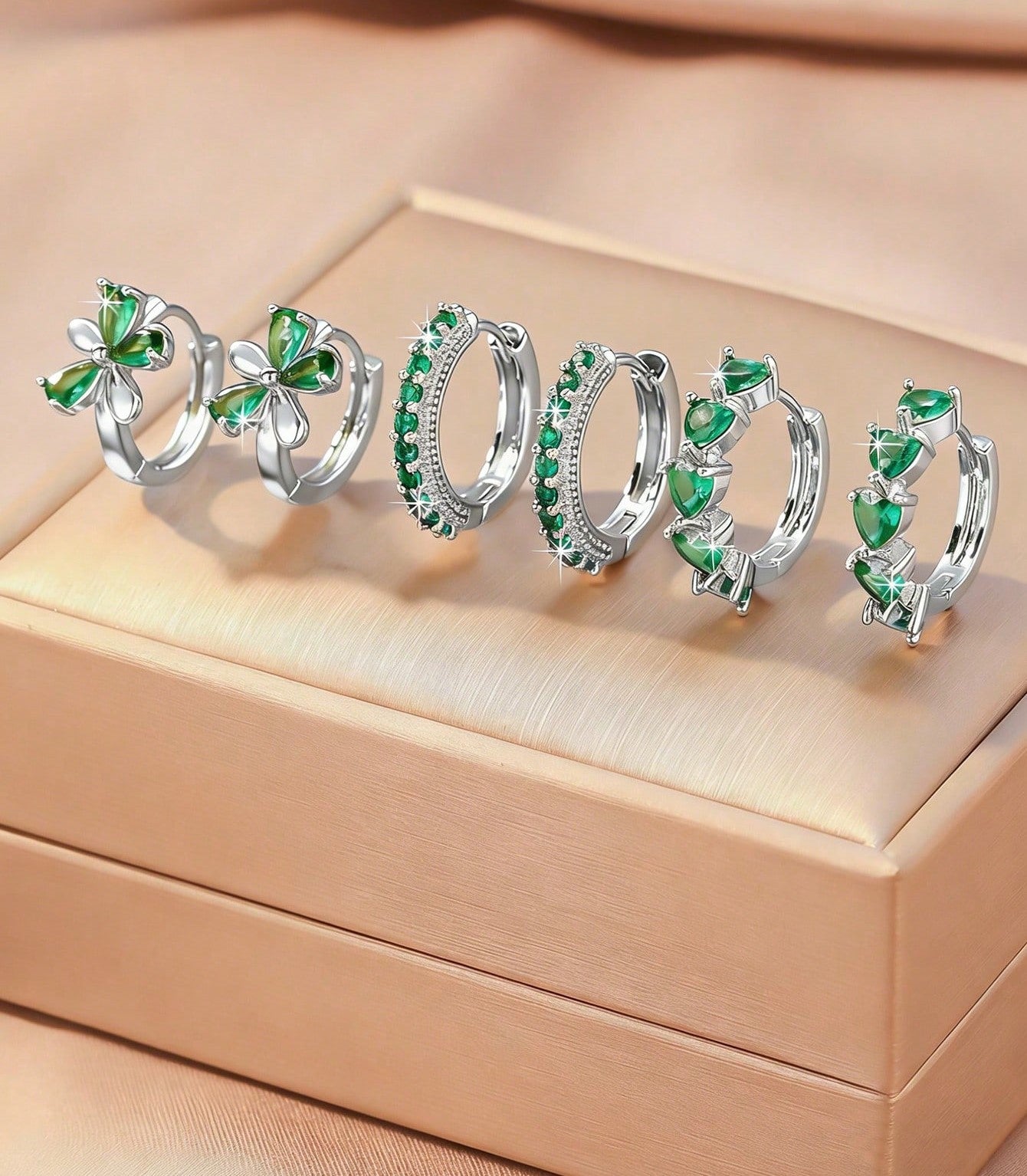 Floral Cubic Zirconia Hoop Earring Set