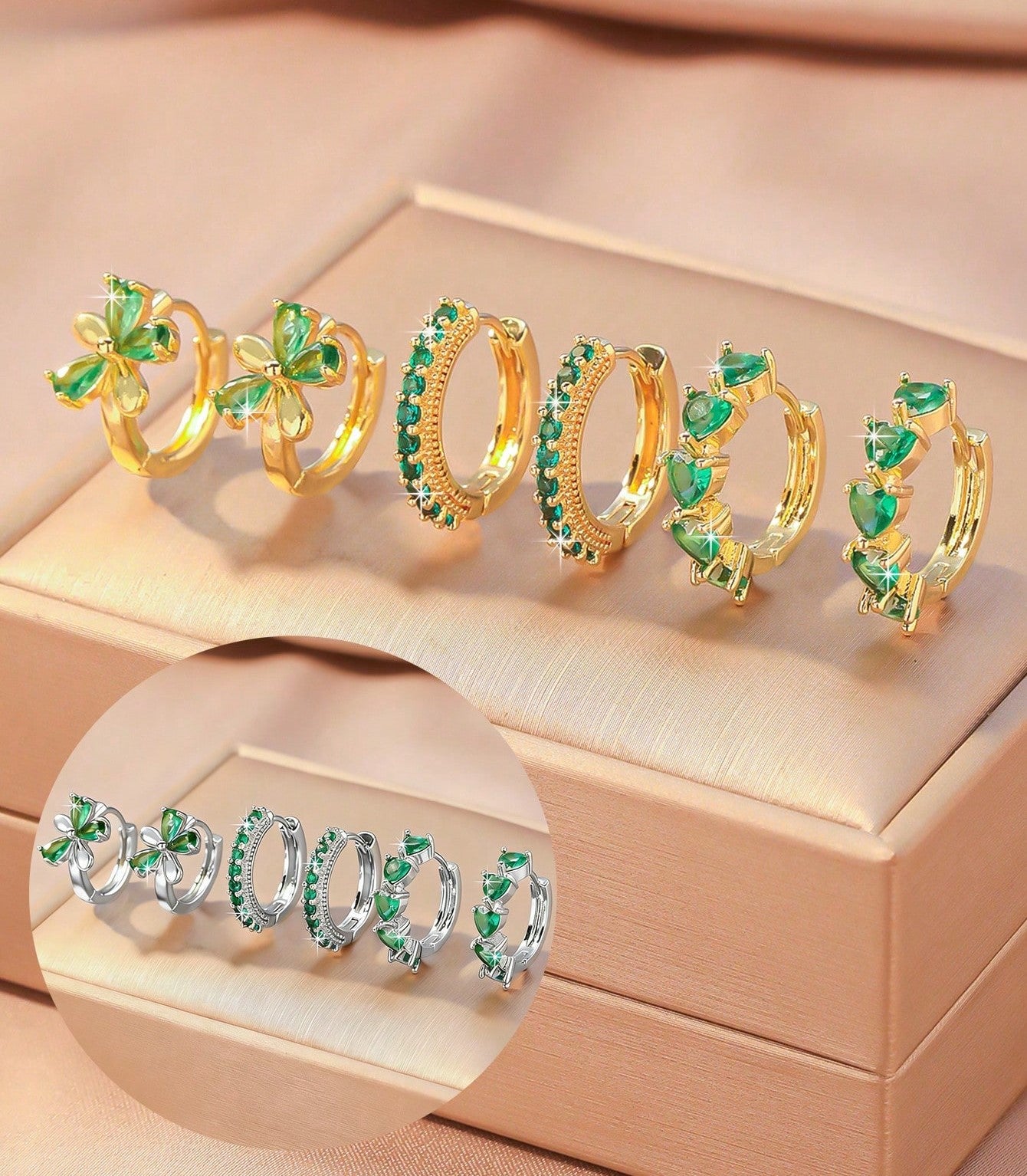 Floral Cubic Zirconia Hoop Earring Set