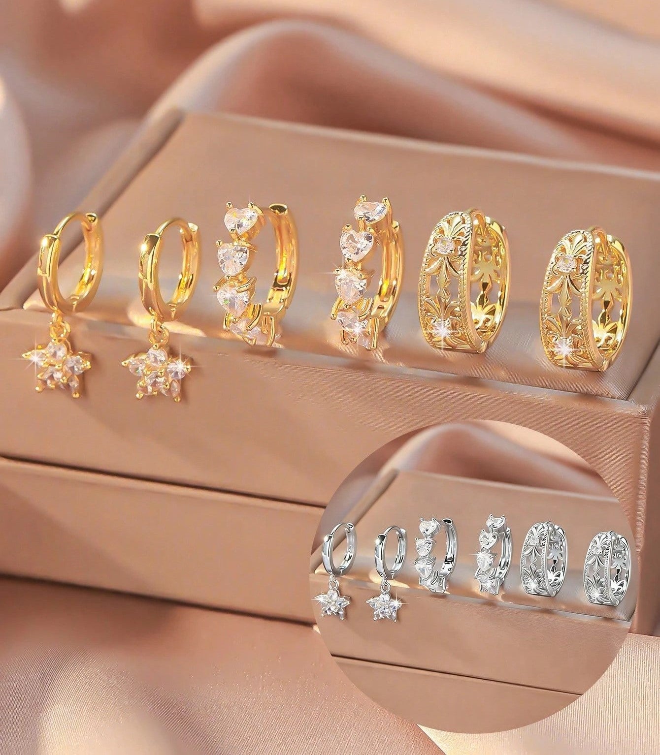Floral Cubic Zirconia Hoop Earring Set