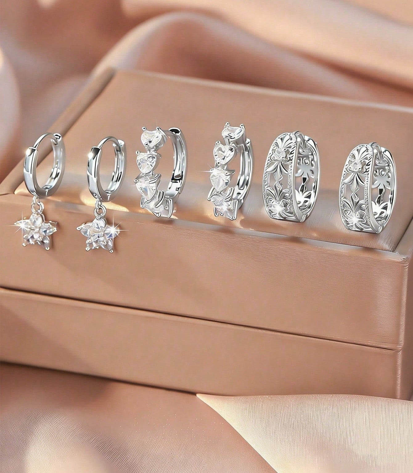 Floral Cubic Zirconia Hoop Earring Set