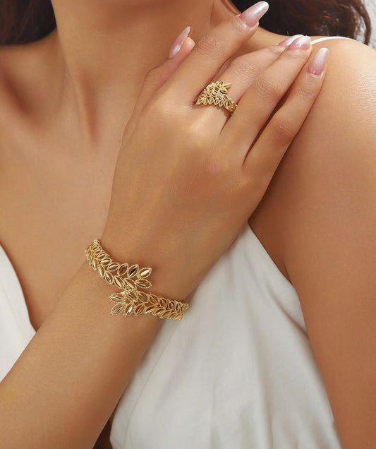 Vintage Olive Branch Jewelry Set – Bracelet & Ring