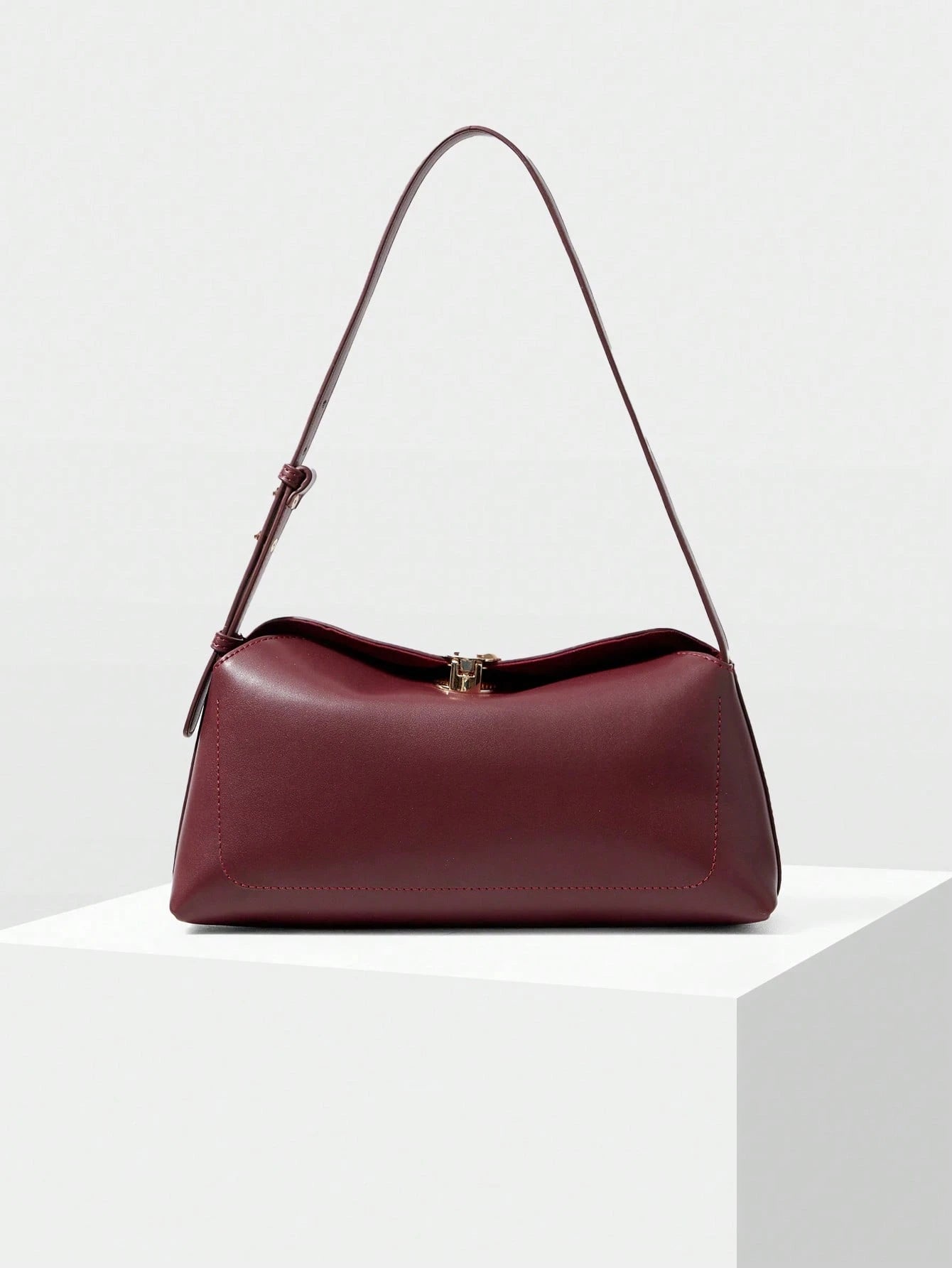 Structured Leather Baguette Bag