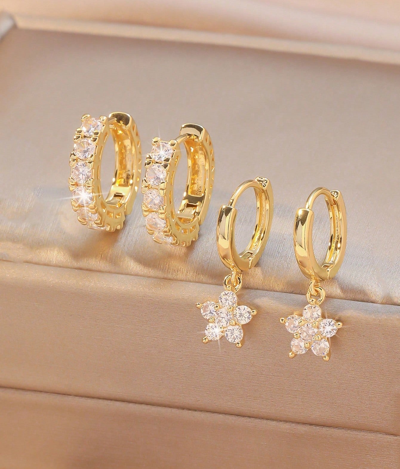 Cubic Zirconia Flower Hoop & Pendant Earring Set