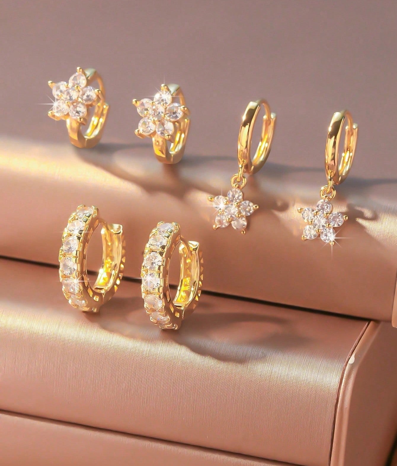Cubic Zirconia Flower Hoop & Pendant Earring Set