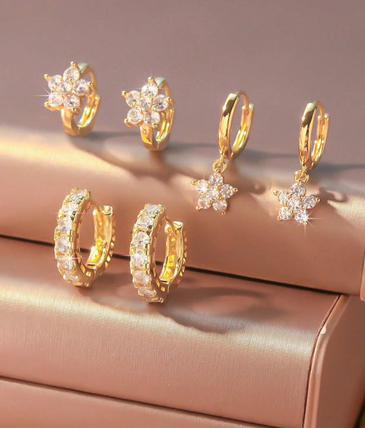 Cubic Zirconia Flower Hoop & Pendant Earring Set