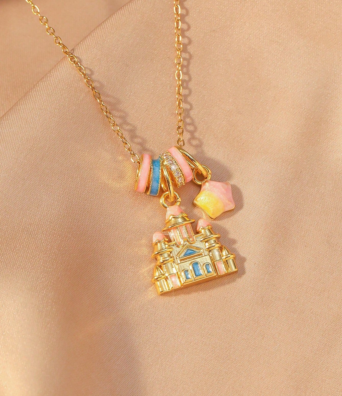 Fairytale Charm Necklace – Unicorn, Castle & Ice Cream Design
