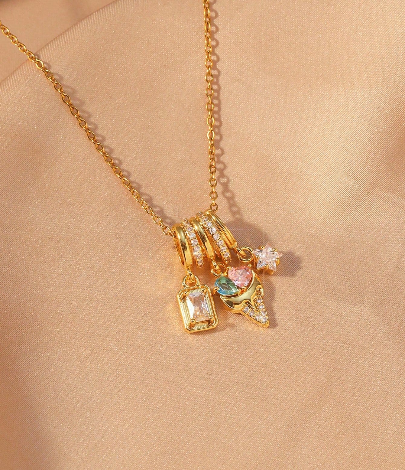 Fairytale Charm Necklace – Unicorn, Castle & Ice Cream Design