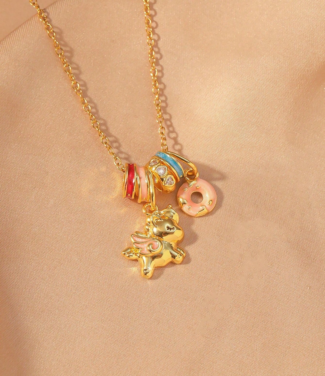 Fairytale Charm Necklace – Unicorn, Castle & Ice Cream Design