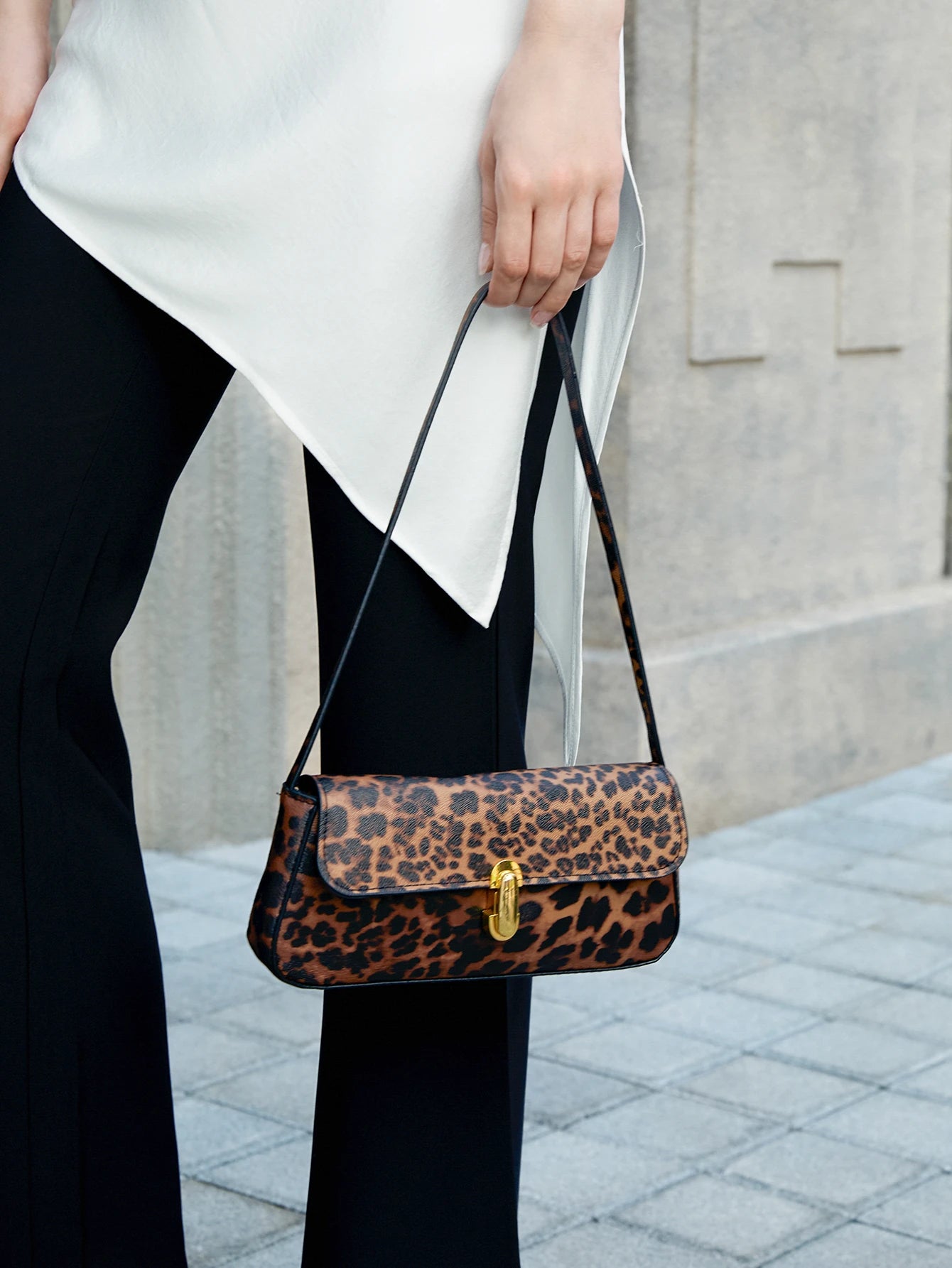 Leopard Print Mini Shoulder Bag with Gold Lock