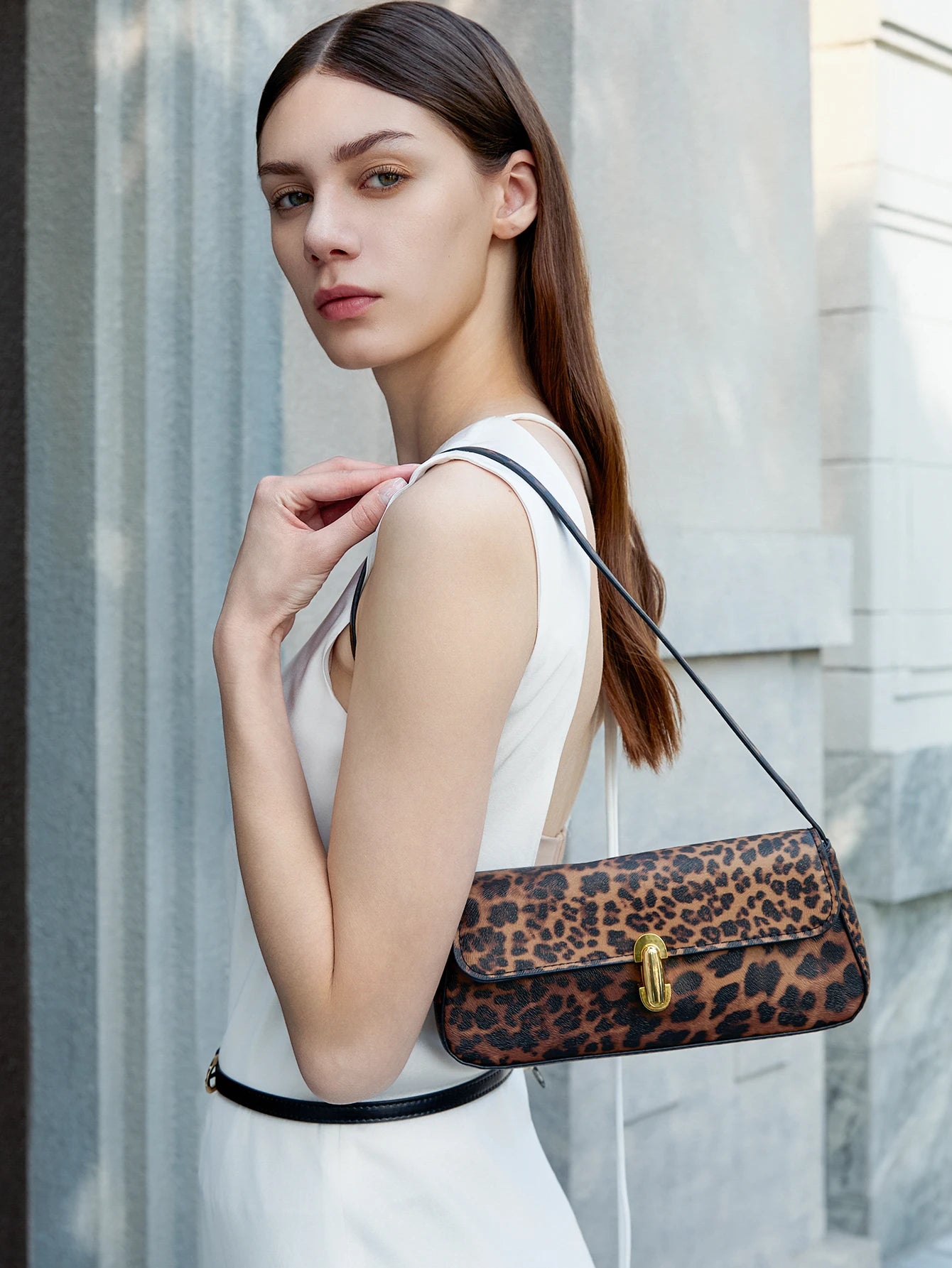 Leopard Print Mini Shoulder Bag with Gold Lock