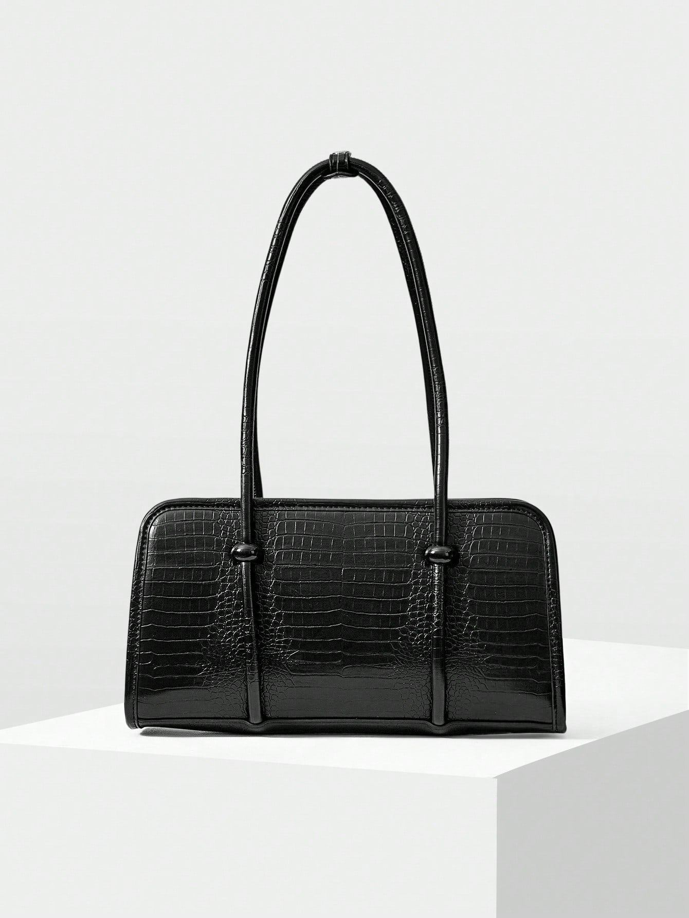 Structured Croc-Embossed Shoulder Bag