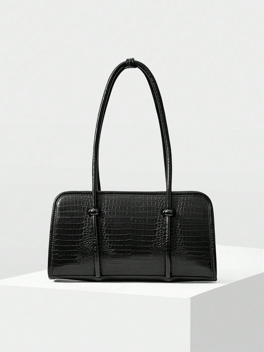 Structured Croc-Embossed Shoulder Bag