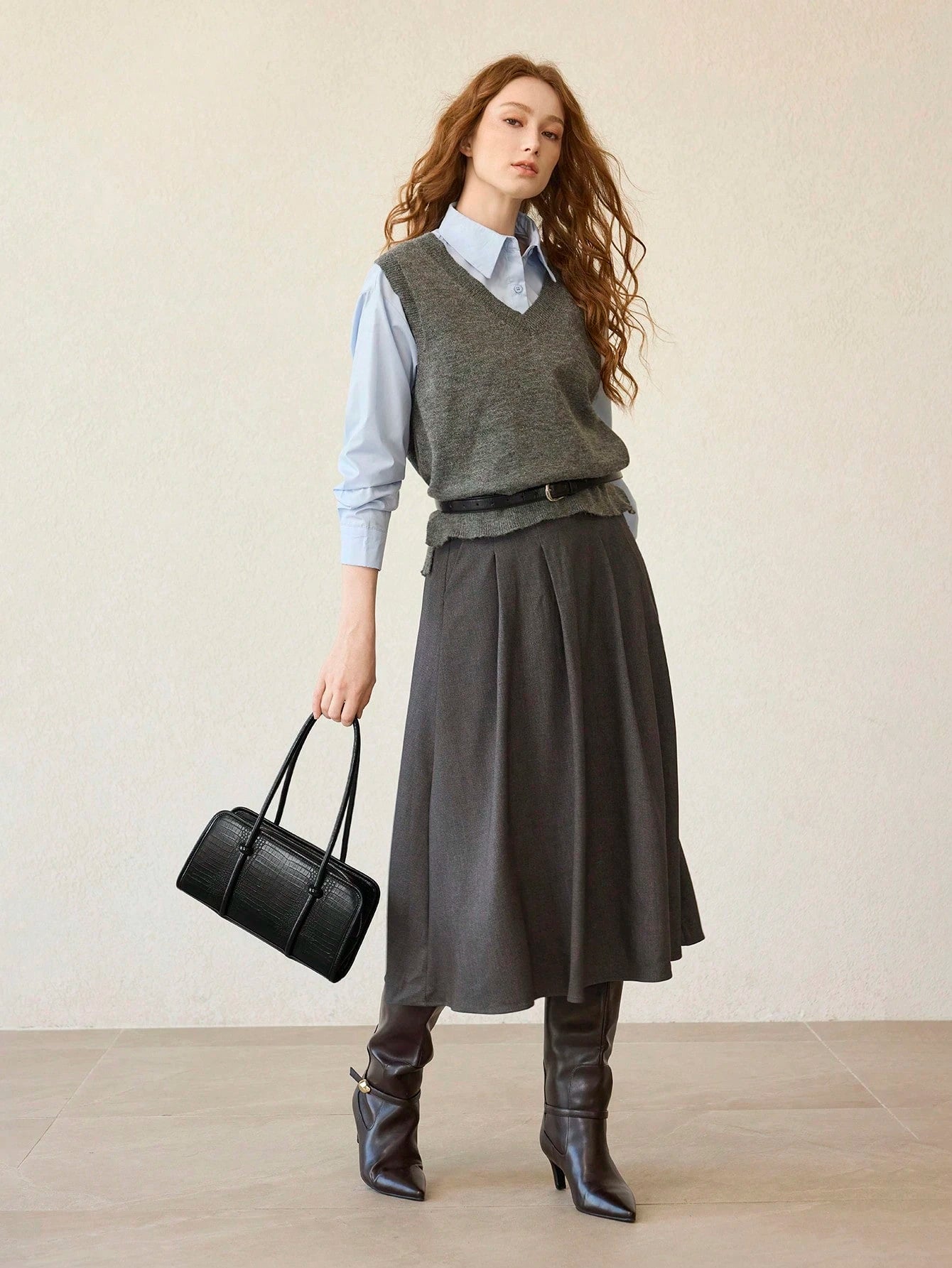 Structured Croc-Embossed Shoulder Bag