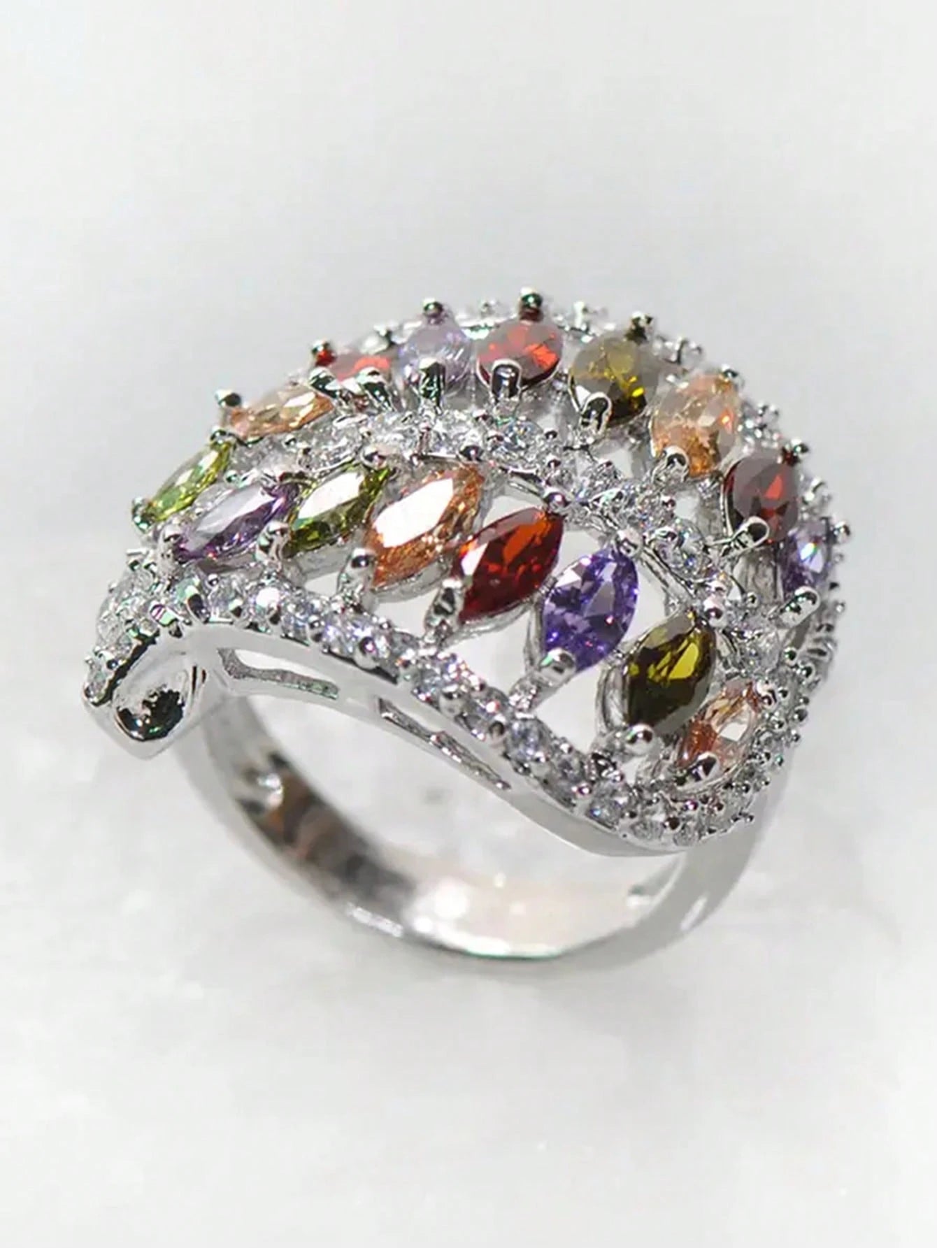 Multicolor Cubic Zirconia Statement Ring