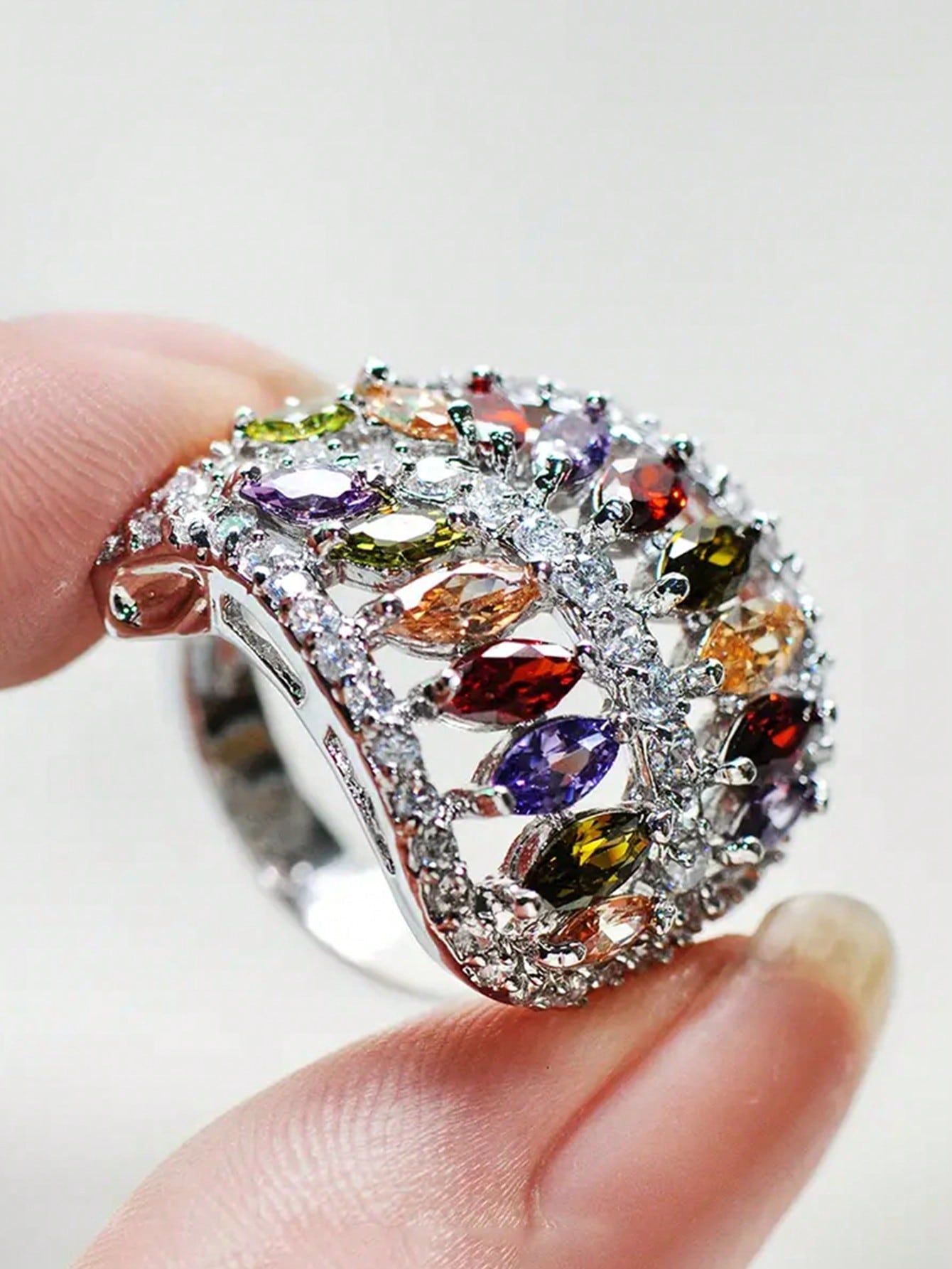 Multicolor Cubic Zirconia Statement Ring