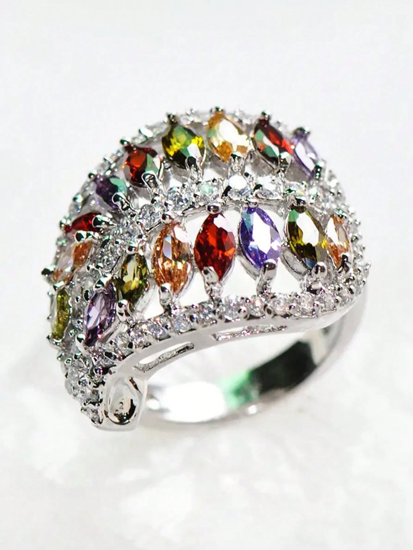 Multicolor Cubic Zirconia Statement Ring