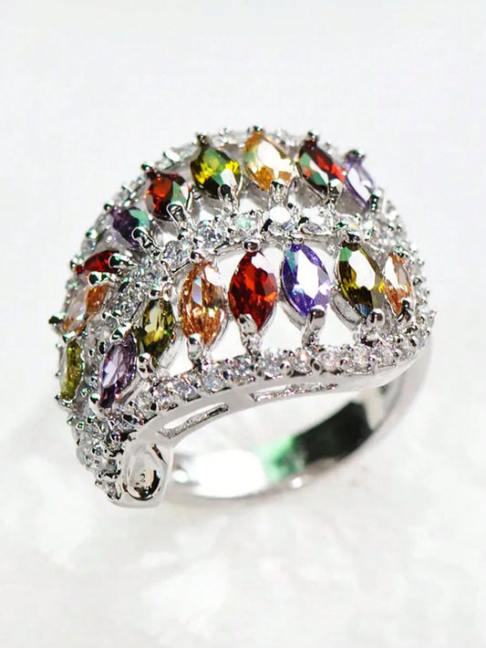 Multicolor Cubic Zirconia Statement Ring