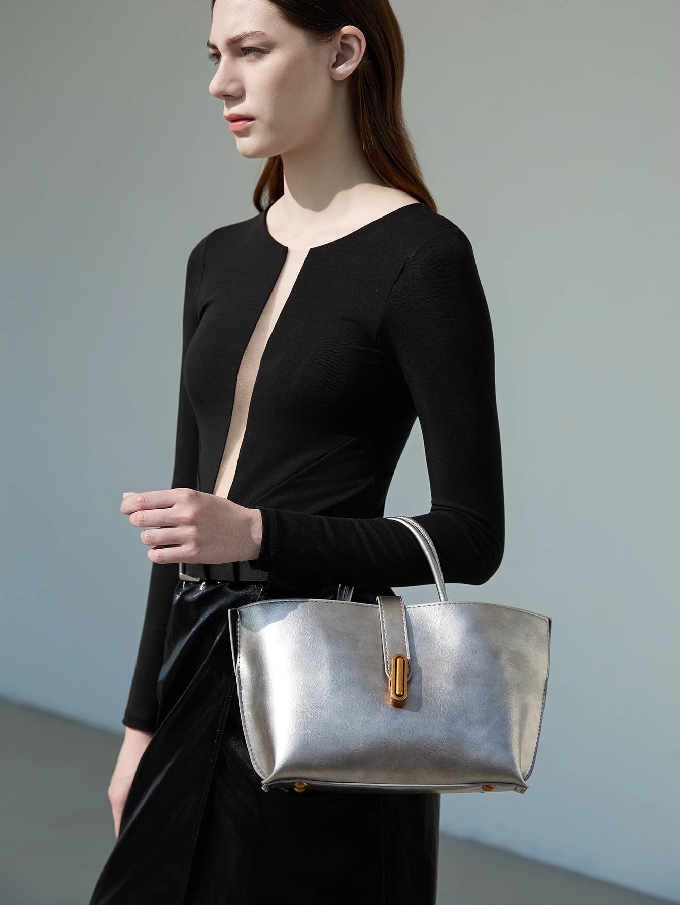 Auriel Structured Metallic Tote Bag