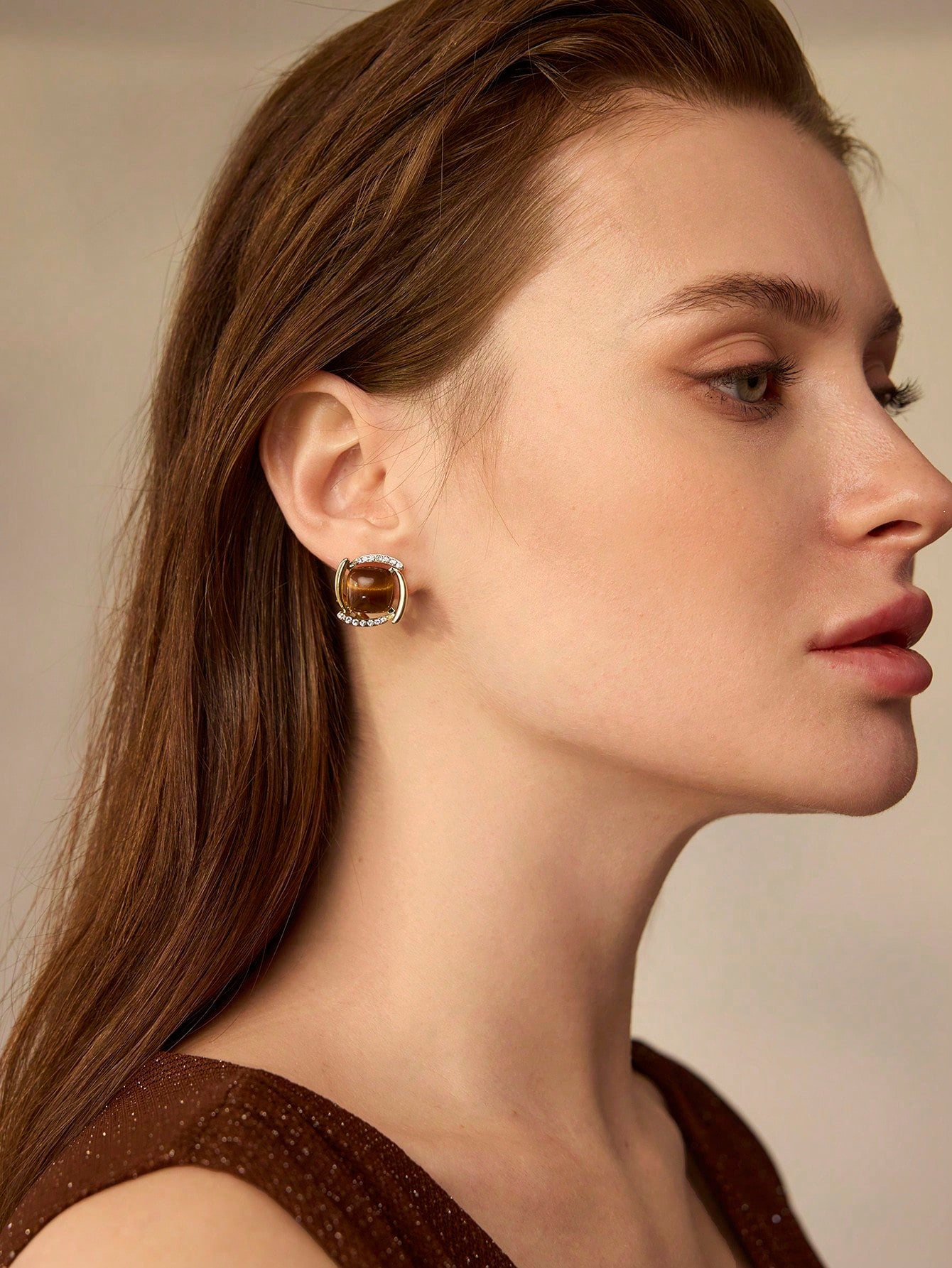 Amber Glow Pavé Orbit Stud Earrings