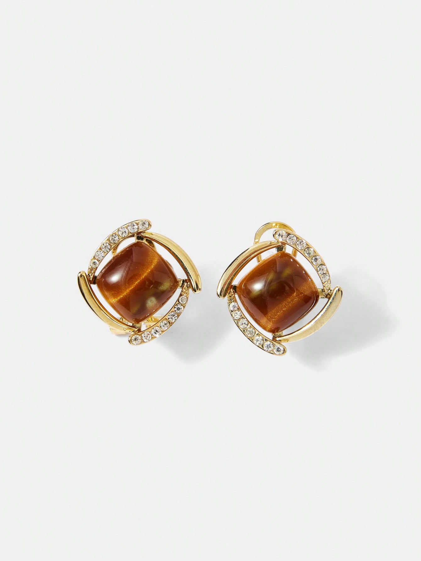 Amber Glow Pavé Orbit Stud Earrings
