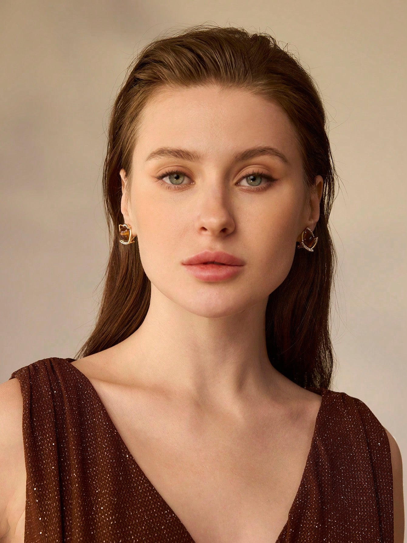 Amber Glow Pavé Orbit Stud Earrings