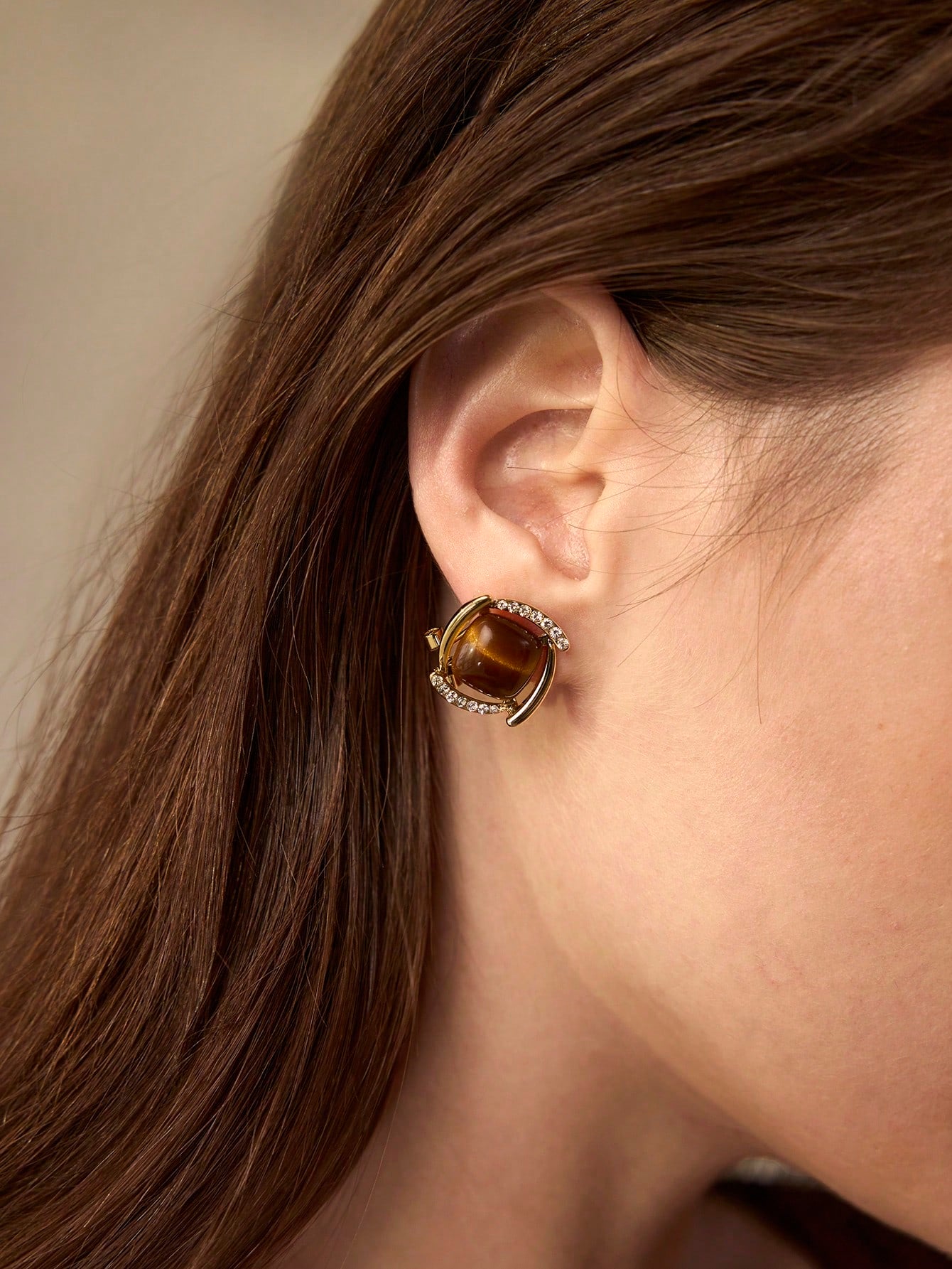 Amber Glow Pavé Orbit Stud Earrings