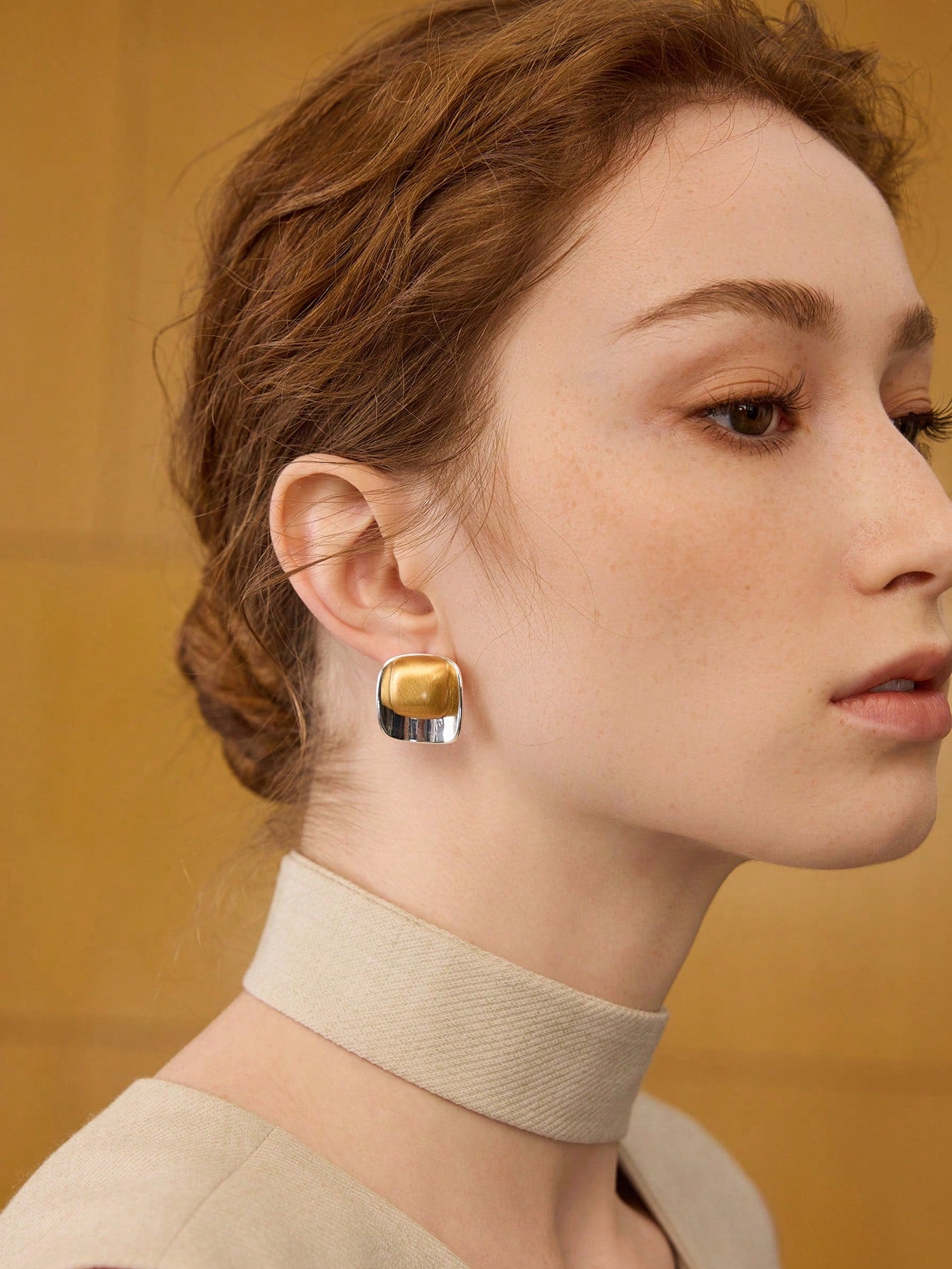 Two-Tone Sculpted Stud Earrings