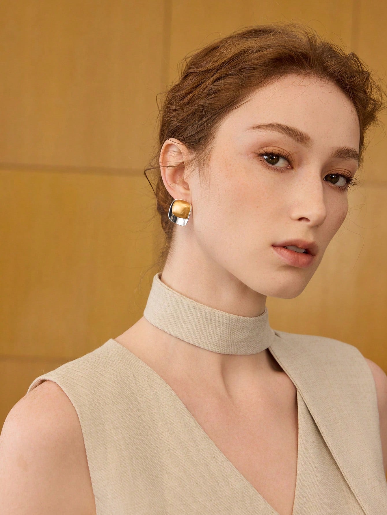 Two-Tone Sculpted Stud Earrings