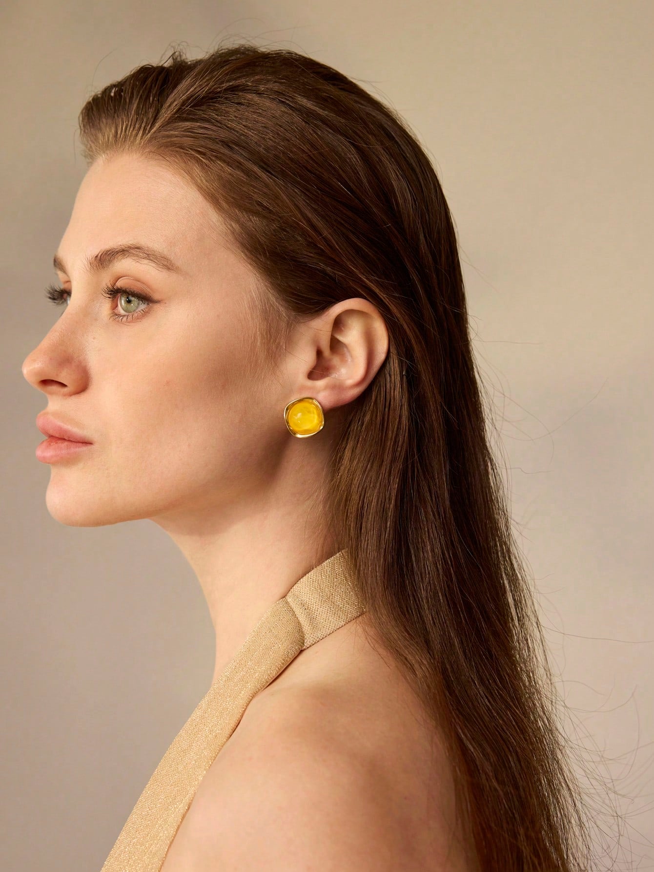 Amber Glow Gold Stud Earrings