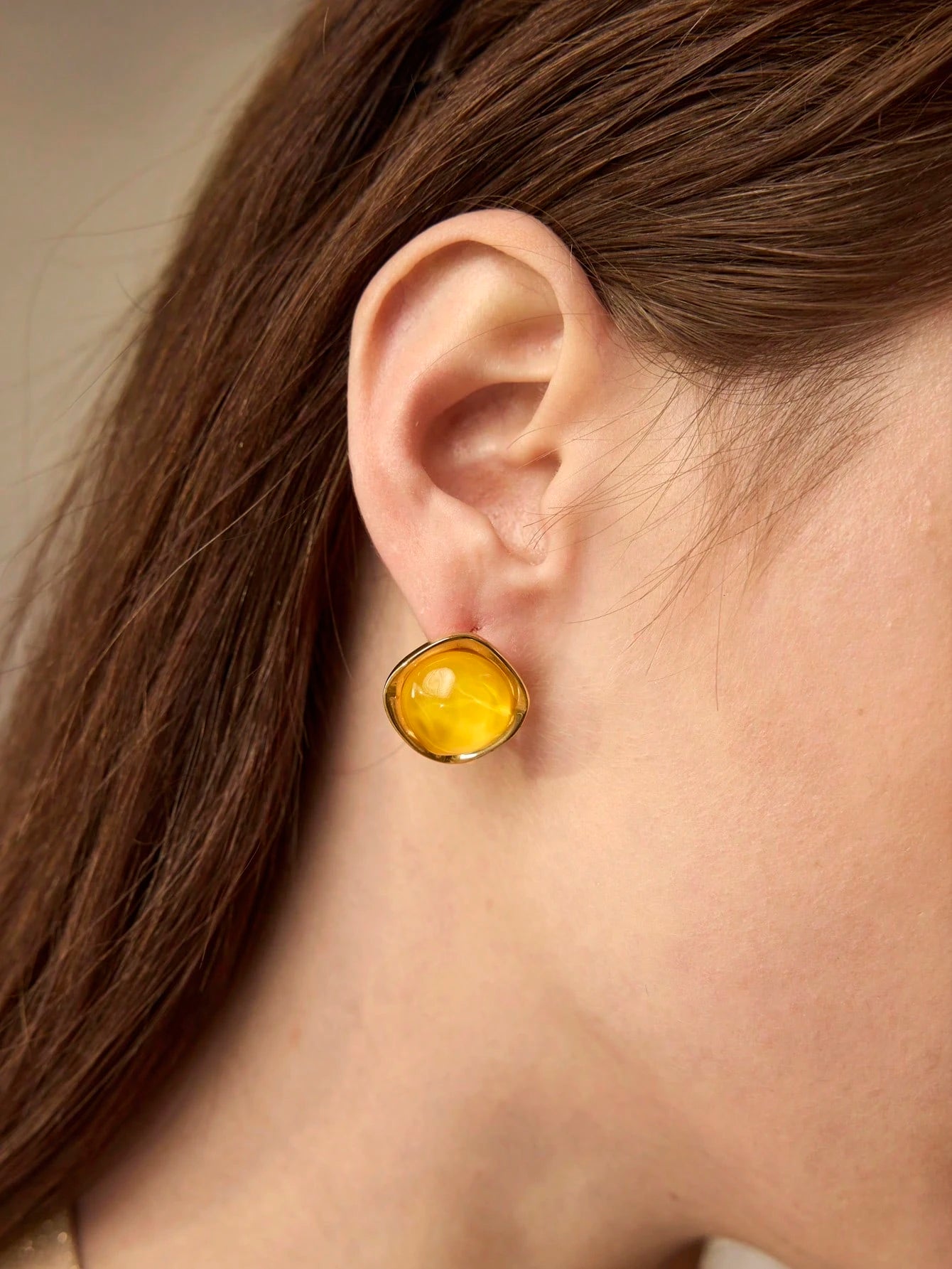 Amber Glow Gold Stud Earrings