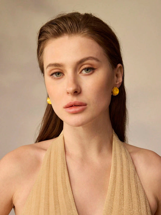 Amber Glow Gold Stud Earrings
