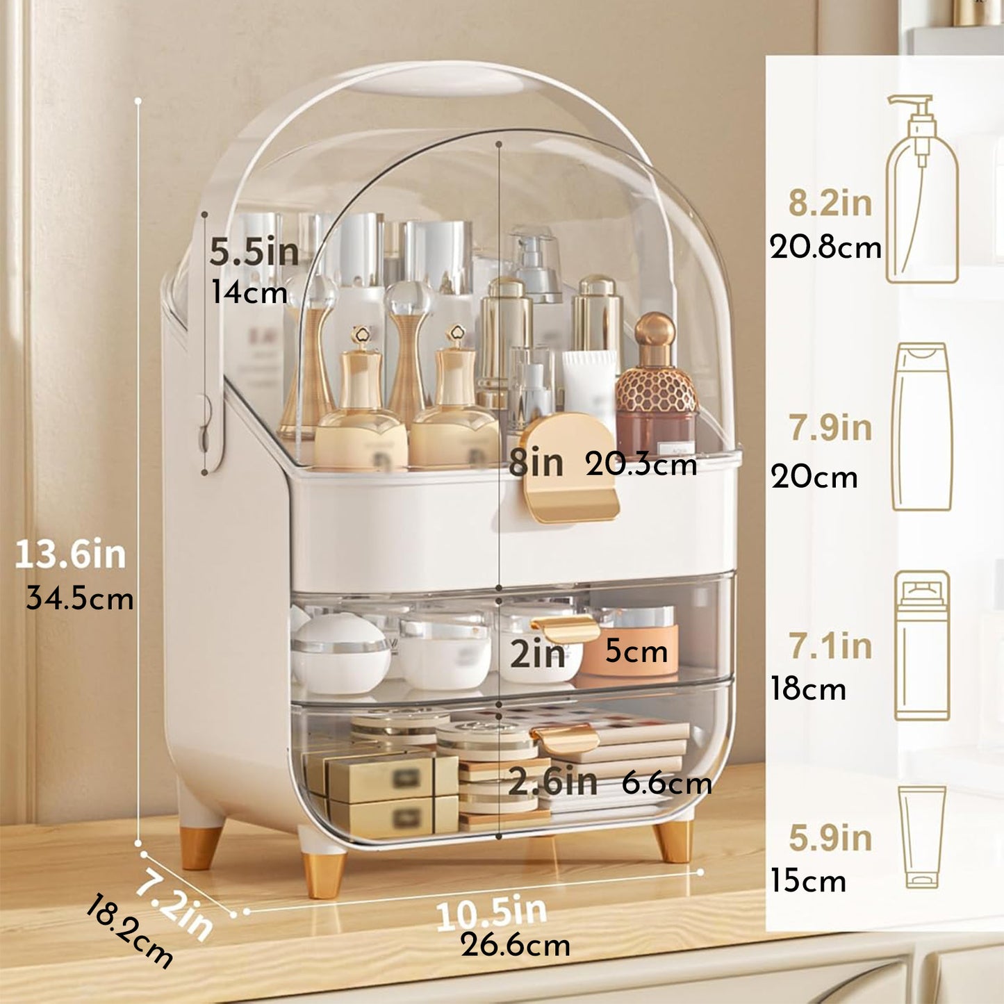Extra Large Vanity Makeup Organizer With Clear Dust-Proof Cover