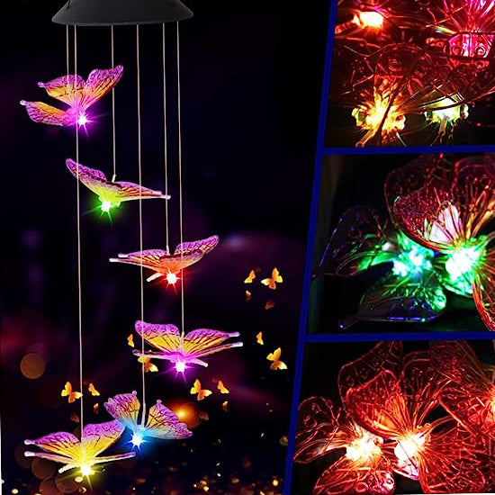 Solar Butterfly Wind Chime Light – Color Changing Outdoor Garden Hanging LED Decor