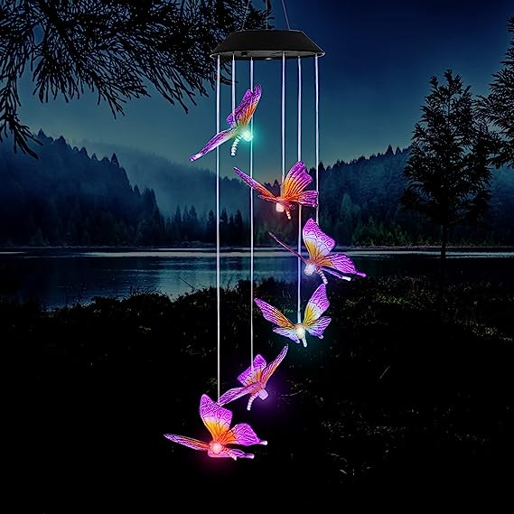 Solar Butterfly Wind Chime Light – Color Changing Outdoor Garden Hanging LED Decor