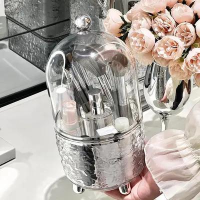 Premium Vanity Makeup Brush Organizer with Protective Dome Cover