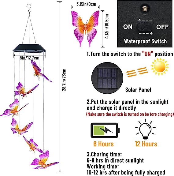 Solar Butterfly Wind Chime Light – Color Changing Outdoor Garden Hanging LED Decor