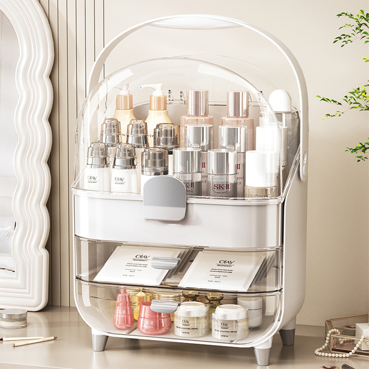 Extra Large Vanity Makeup Organizer With Clear Dust-Proof Cover
