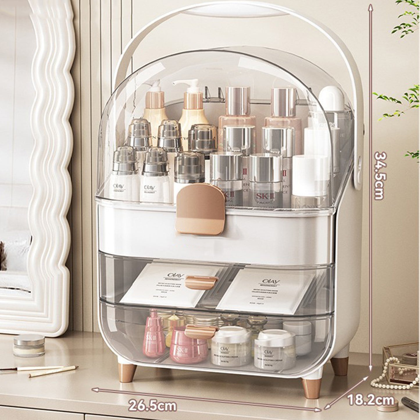 Extra Large Vanity Makeup Organizer With Clear Dust-Proof Cover