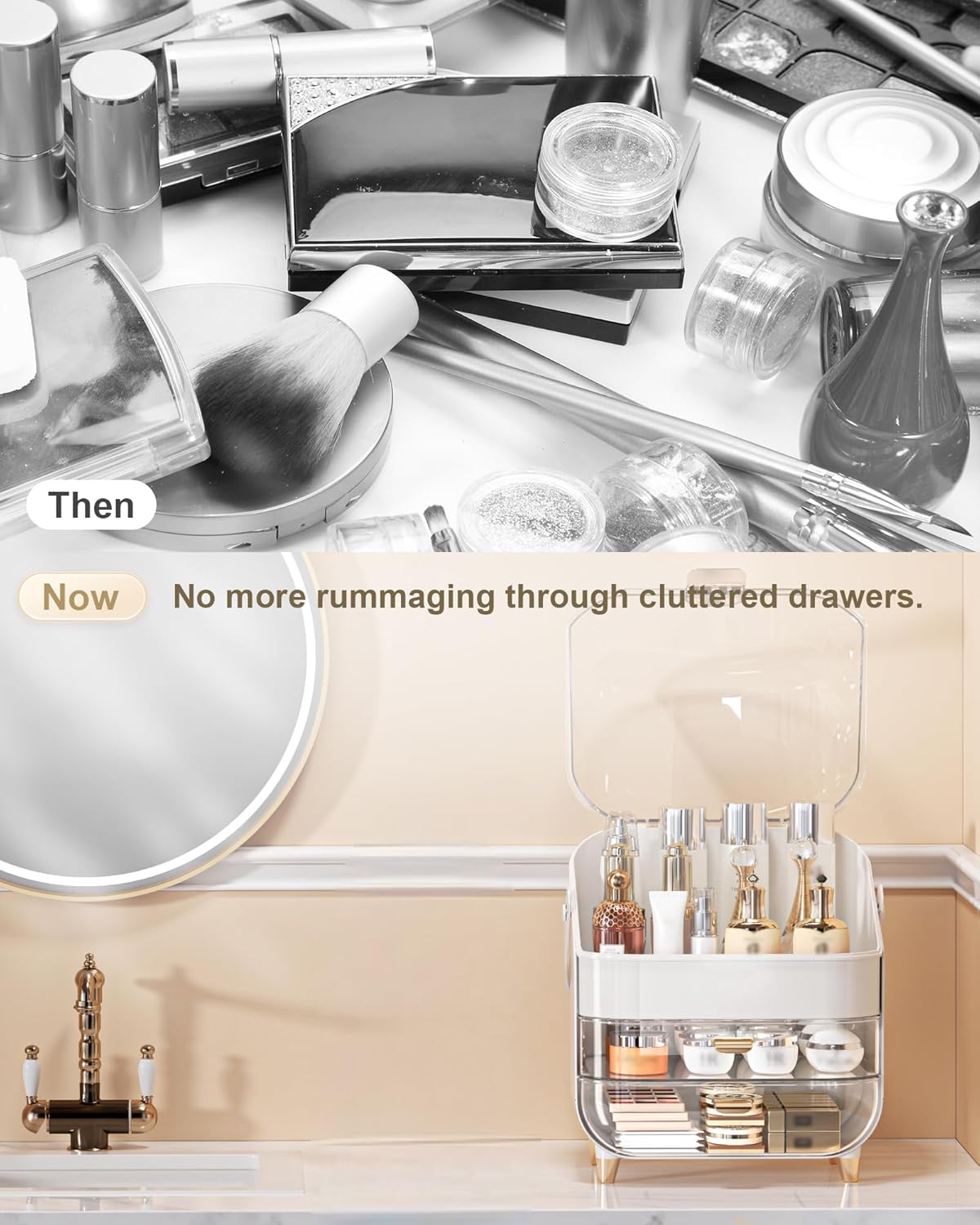 Extra Large Vanity Makeup Organizer With Clear Dust-Proof Cover