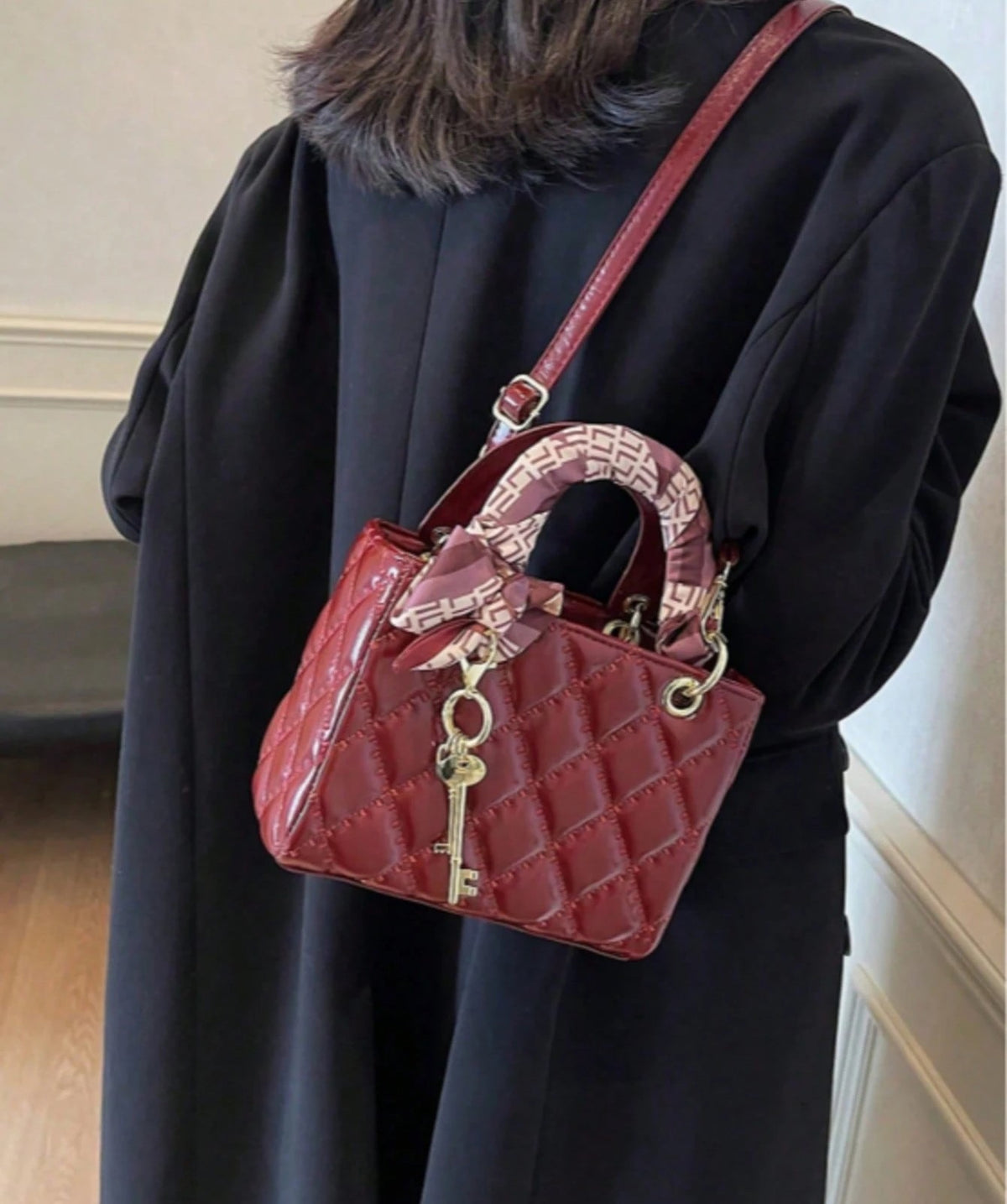 Burgundy Quilted Shoulder Bag