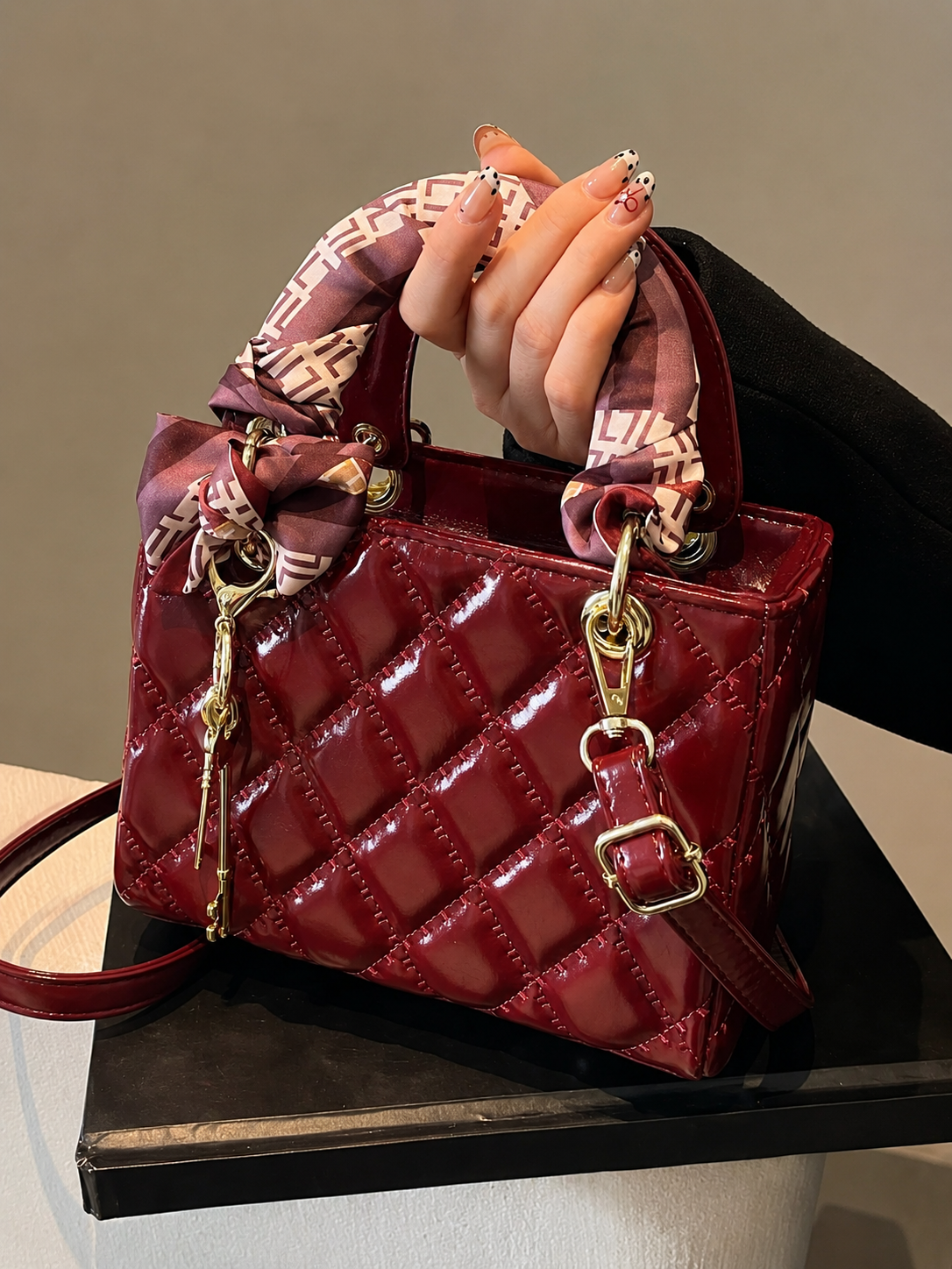 Burgundy Quilted Shoulder Bag