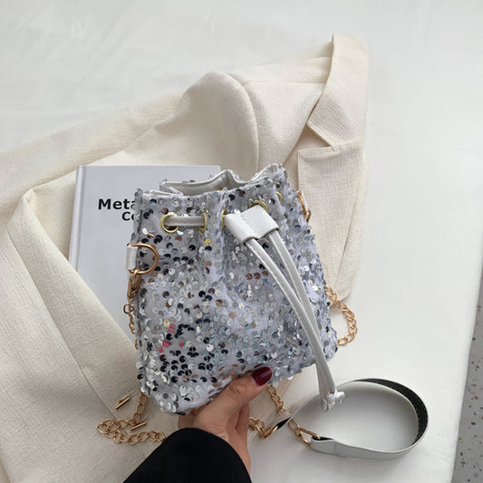 Sequins Solid Color Drawstring Messenger Bag