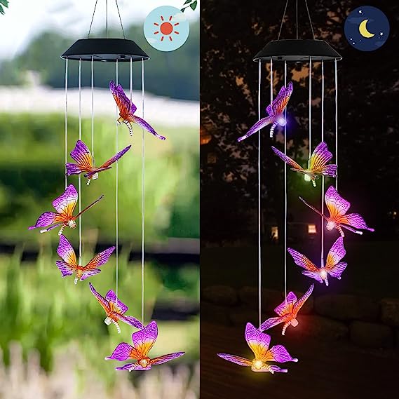 Solar Butterfly Wind Chime Light – Color Changing Outdoor Garden Hanging LED Decor