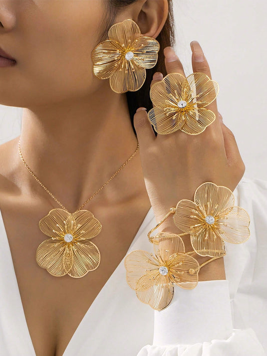 Gold Floral Statement Jewelry Set